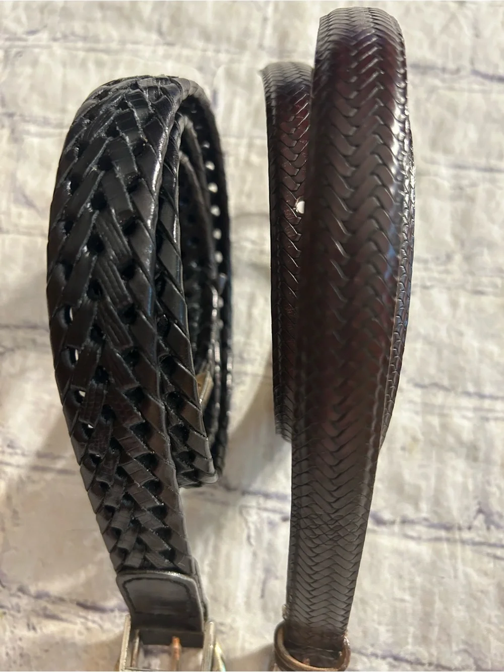 FOSSIL VTG BLACK LEATHER BRAIDED EMBELLISHED BUCKLE & TALBOTS ITALY MADE BELTS L